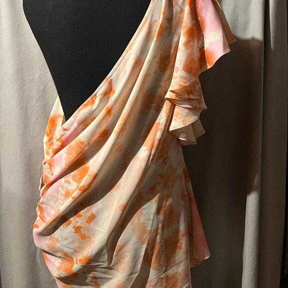 NWT Jennifer Lopez Orange Tie-Dye One-Shoulder Women's Top - Picture 2 of 5